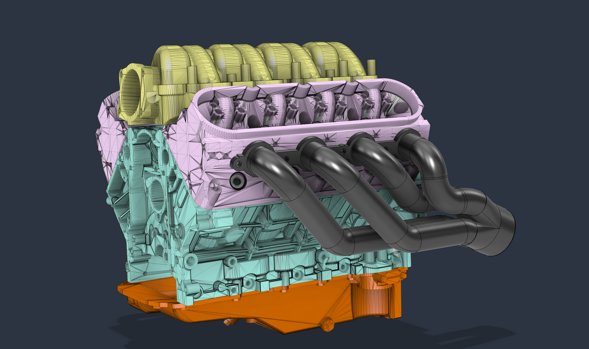 LS shorty header test-fit CAD render
